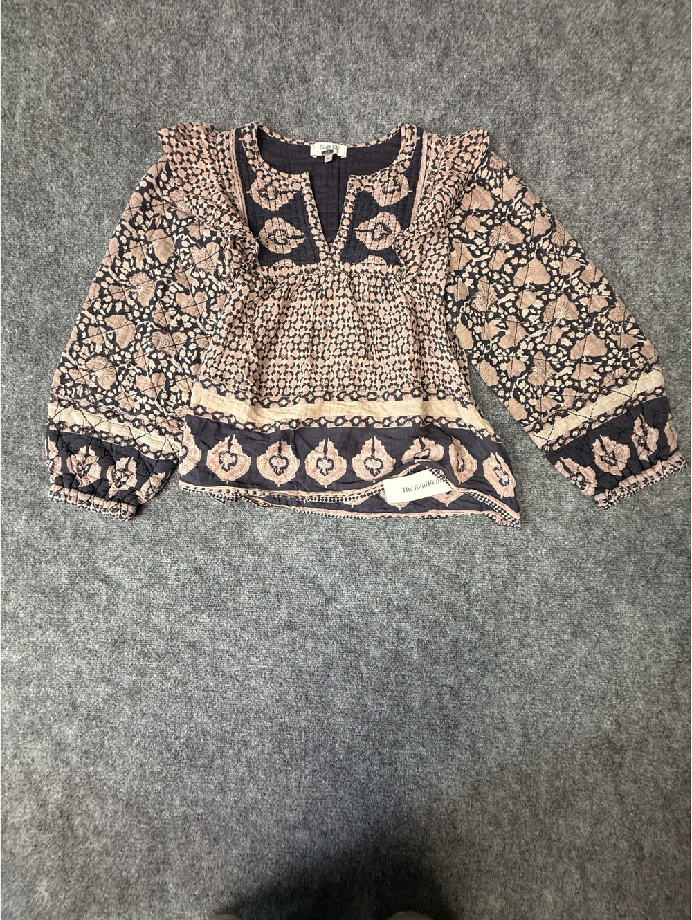 Sea New York Navy and Beige Print Long Sleeve Blouse